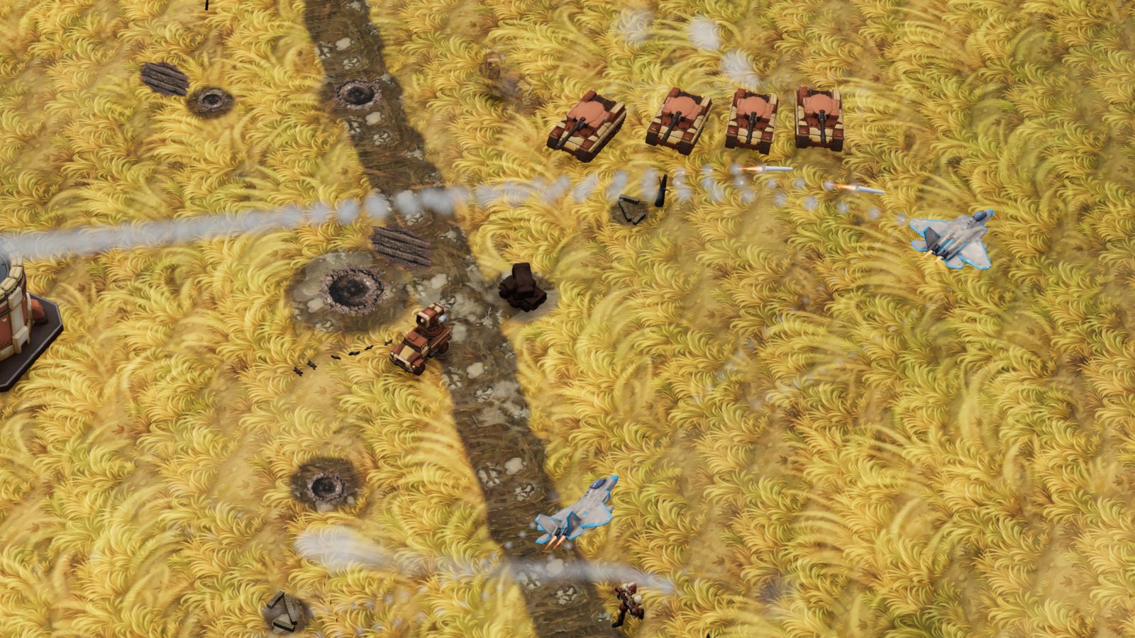 Jets strafing an armoured column on a steppe road