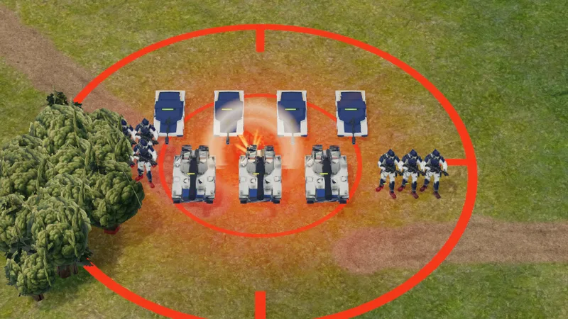 The strike warning appears over the Coalition army as the first rockets land