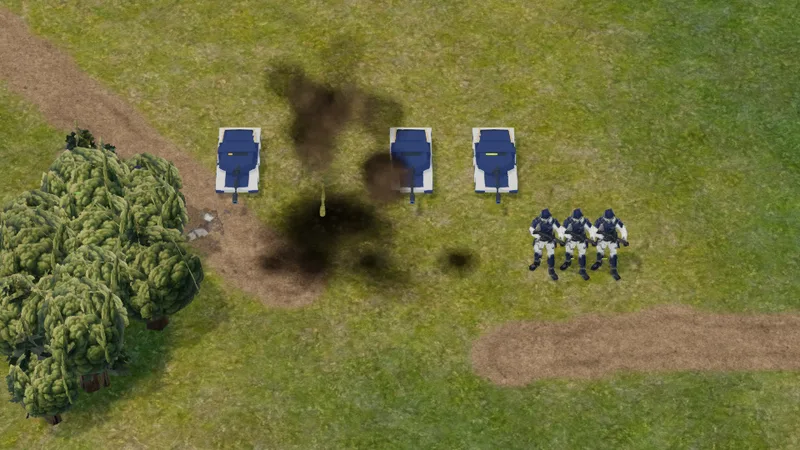 After the strike: the artillery and several soldiers are gone