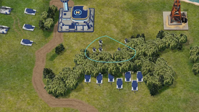 Lasso drawn around infantry in a tree line