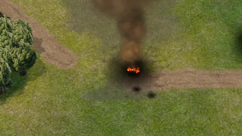 SPEAR strike: the barracks is destroyed, leaving a burning crater